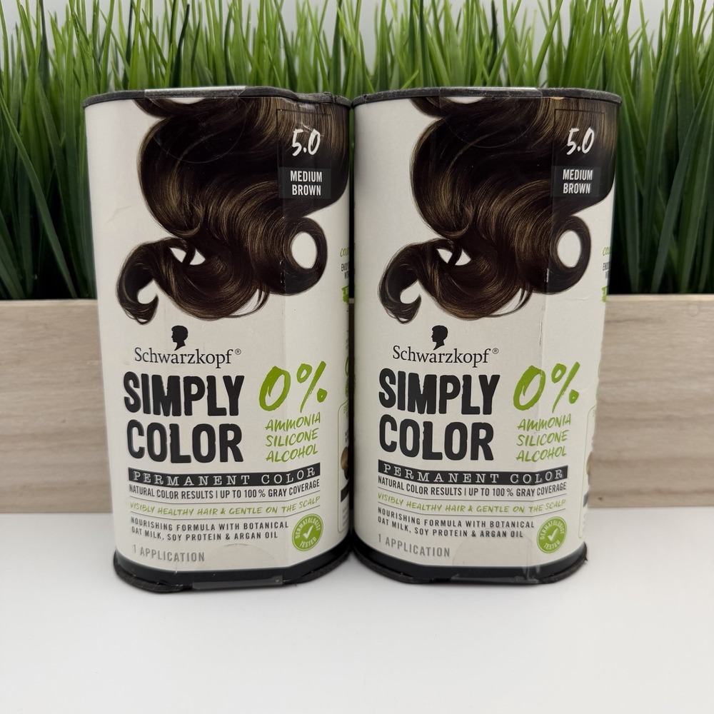 (2) Schwarzkopf Simply Color Permanent Hair Color 5.0 MEDIUM BROWN